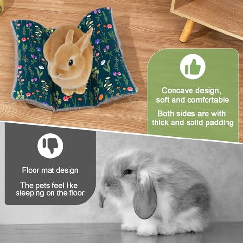 15"x14" Soft Plush Rabbit Bed Washable Cuddle Mat for Small Pets - Medium, Dark Green Flowers, Polyester - Image 3