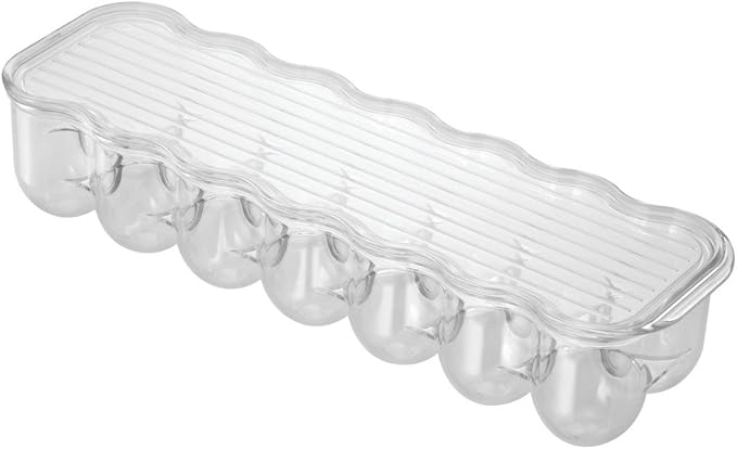 iDesign Plastic Egg Holder for Refrigerator with Handle and Lid, Fridge Storage Organizer for Kitchen, Holds up to 14, 4.25" x 14.5" x 3", Clear
