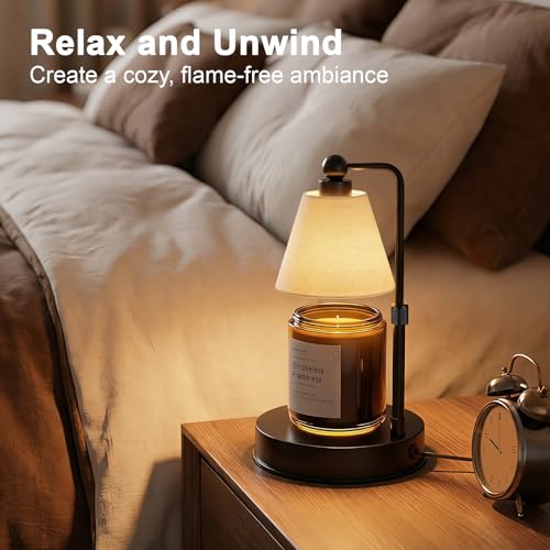 Candle Warmer Lamp with Timer, Dimmable - Flaxen-Conical, Linen, 2 Bulbs Included - Image 4