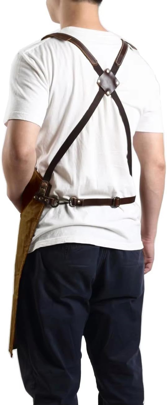 Midkit One Size Fits Utility Apron Adjustable Cross-Back Straps Multi-Use Portable Waxed Canvas Aprons With 5 Tool Pockets