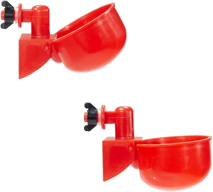 Chicken Waterer Cups, Automatic Chicken Drinkers, Chicken Water Dispenser,Poultry Drinker Set with Drill (Red, 24 Pack)