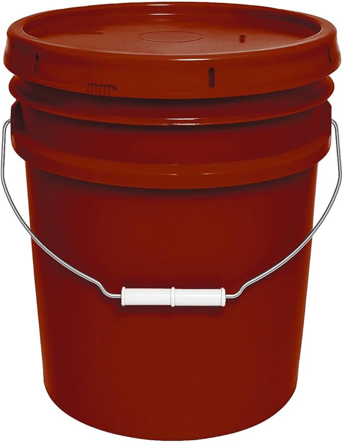 5-Gallon Bucket with Airtight Lid – Made in USA, Food Grade BPA Free Plastic, Heavy Duty Multi-Use, Metal Handle with Grip, Stackable Storage – Burgundy, 1 Pack