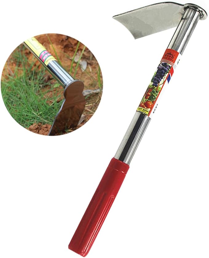POPETPOP Garden Tool Stainless Steel Hoe Ergonomic Hand Tool for Easy Weeding Planting and Digging Lightweight and Garden Accessories for Outdoor Farm and Balcony Red
