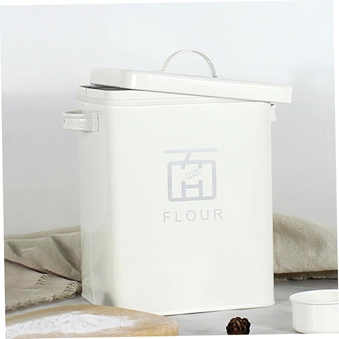 Household Rice Bucket Airtight Multi-function Flour Storage Container Iron Grain Bin for Kitchen Pantry Sealed Food Storage Box for Rice Soybeans and Cereals with Comfortable Grip