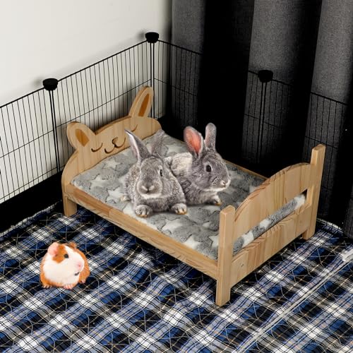 Large Wooden Rabbit Bed, 2-in-1 Bunny Bed with Gray Star Mat - 20.4 x 14.5 x 1.4 inches, white - Image 7