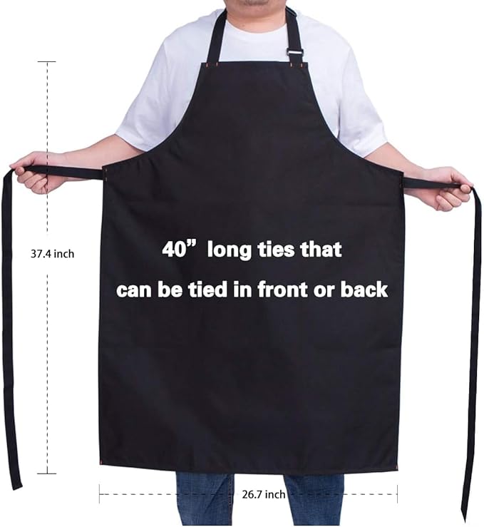 Waterproof Apron for Men and Women, Durable Heavy Duty Extra Long Adjustable Bib Apron for Kitchen Cooking, Dish Washing, Butcher, Dog Grooming, Lab work, Black