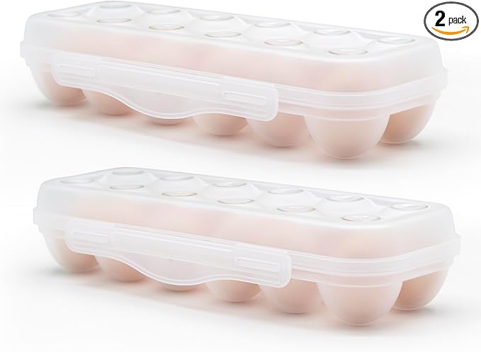 Egg Storage for Refrigerator, Egg Holder for Fridge with Lid, Stackable Egg Storage with Safety Buckle (2)