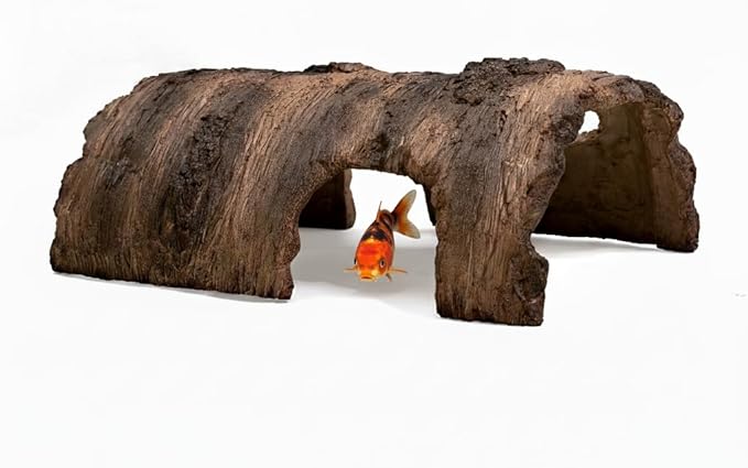 Faux Log Fish Cave for Ponds - All-Weather Aquarium Hideout & Koi Pond Decor with Predator Protection, Durable Shelter for Outdoor Ponds, Fish Tanks and Terrariums, 19''.