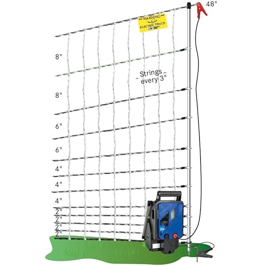 Premier 1 PoultryNet® Plus, 48"H x 100'L Electric Fence Starter Kit | Extra Line Posts to Reduce Sag | Includes: Solar Energizer, FiberTuff™ Support Posts and Tester | White/Black