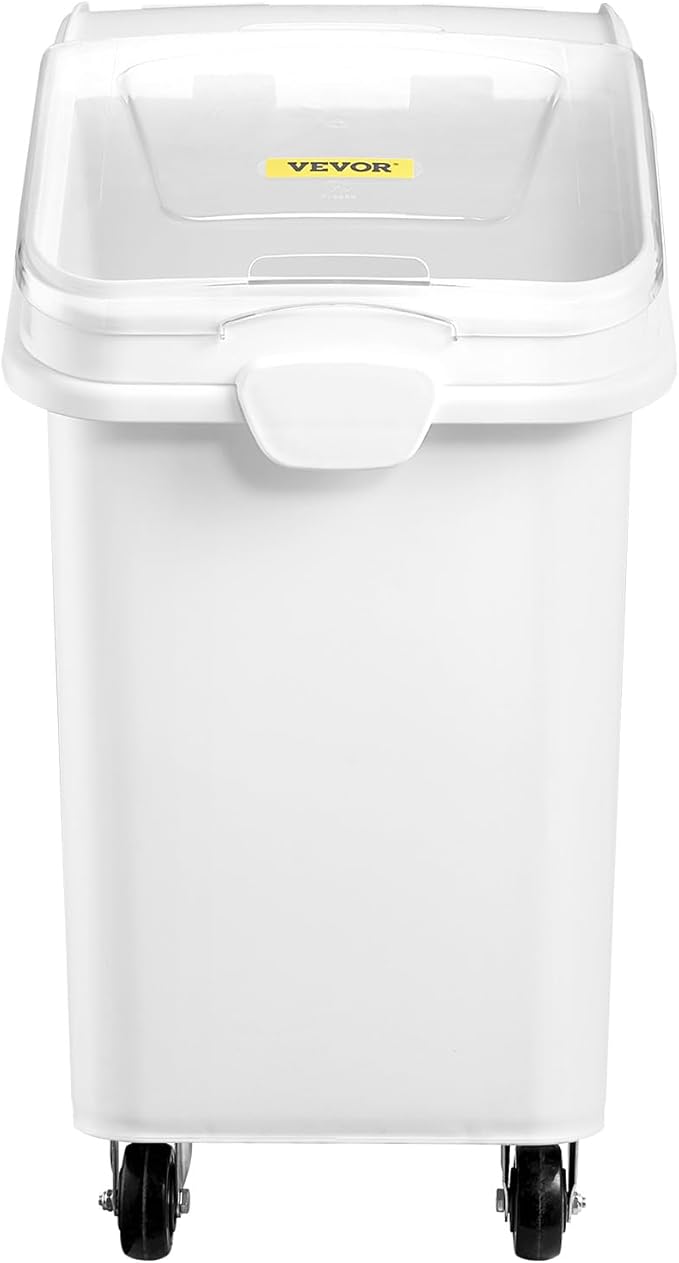 Mophorn 27 Gallon Food Storage Containers 500 Cup Ingredient Bin with Scoop and Sliding Lid Commercial Food Container Ideal for Rice storage, Dog Food Container, Flour and Sugar Containers, White