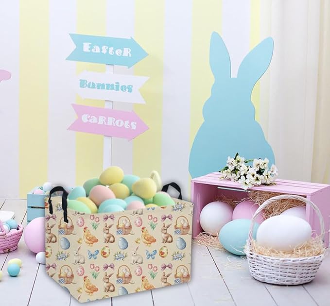 Easter Baskets for Kids Gift Basket Empty Baby Basket for Boys and Girls Rectangular Toy Storage Bins Organizer Bin Box Cute Room Decor for Home(Easter Baskets)