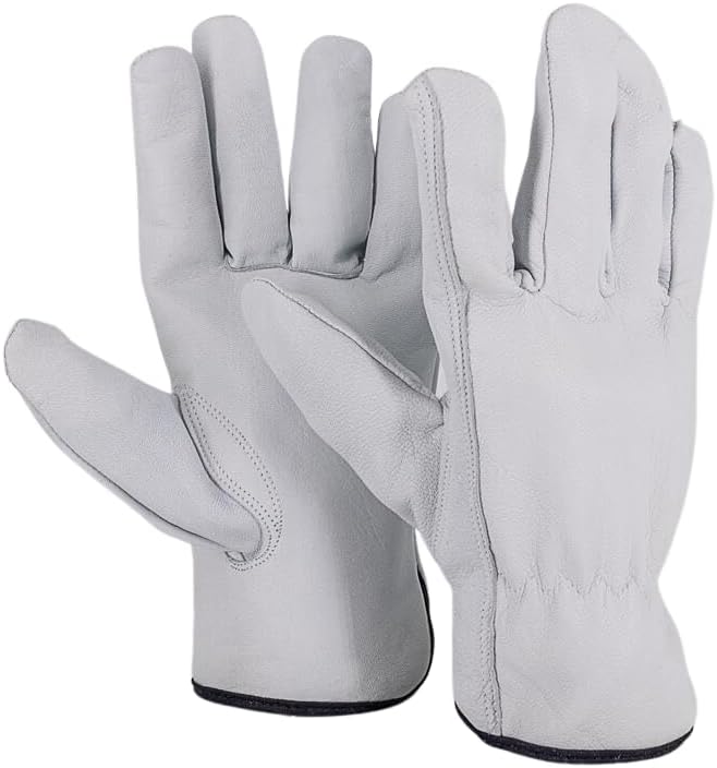 3-Pair Goatskin Leather Work Gloves I Driver Gloves for Construction, Industrial, Truck Driving, Warehouse, Gardening