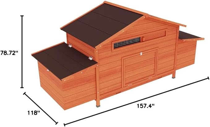 Spacious Wooden Chicken Coop for Backyard Chickens with Waterproof Base and Secure Latch System for Outdoor Use