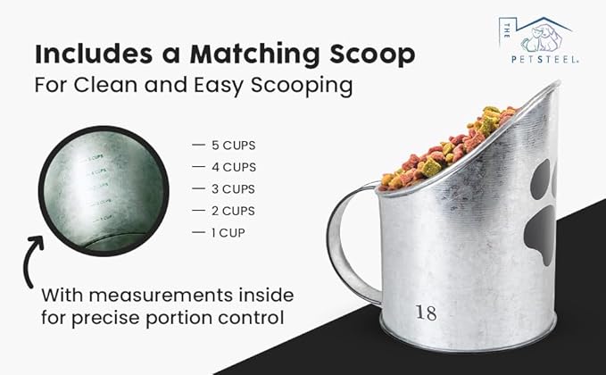 Medium Cat Up To 30lb Pet Food Storage Canister with Scoop – Durable & Airtight for Freshnesss, Minimalist Design & Recyclable, Huge Large Metal Container (Cat Bin - Medium Size)