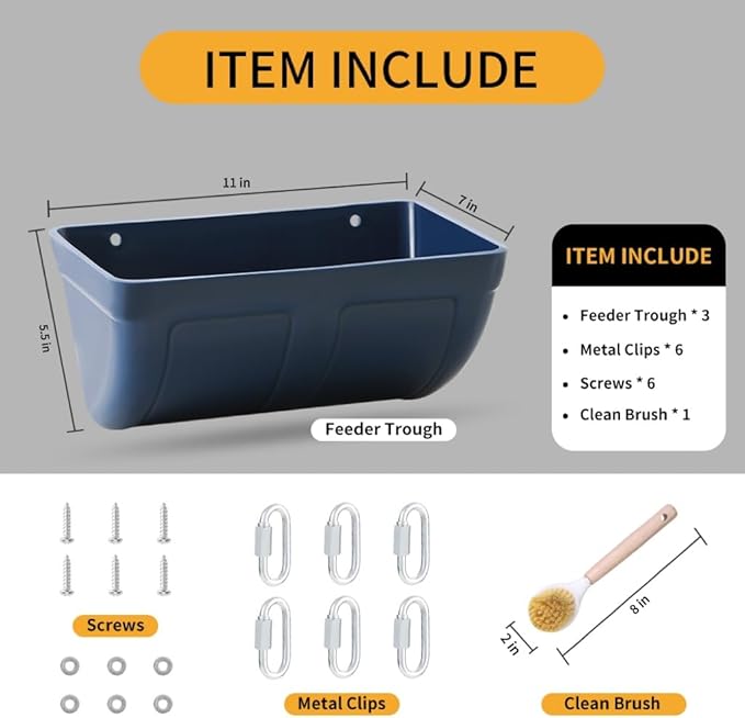 Hanging Chicken Feeder Trough for Goat Sheep Deer Poultry Duck Chicken Fence Feeder Livestock Feeding Container Goats Supplies Feeders Waterer Bucket, 3pack Blue