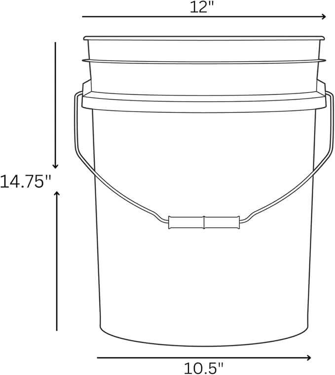 House Naturals 5 Gallon Premium HPDE Plastic Bucket - Made in USA Food Grade Storage Container, BPA Free All Purpose Pail (4, White)