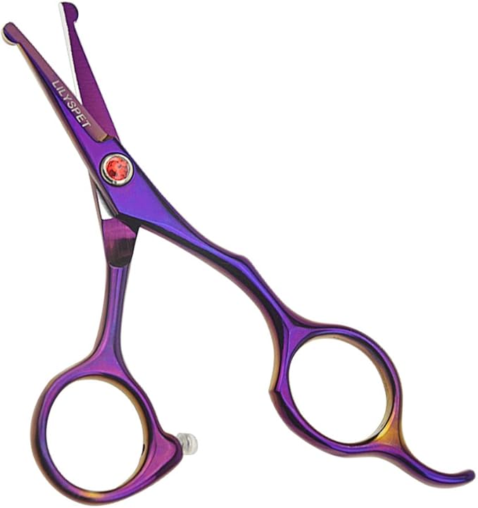LILYS PET 5.0" Right-Handed Round-Tip Pet Grooming Scissors, Stainless Steel Small Ball Tip for Nose, Ear, Face, Paw Hair for Dogs and Cats