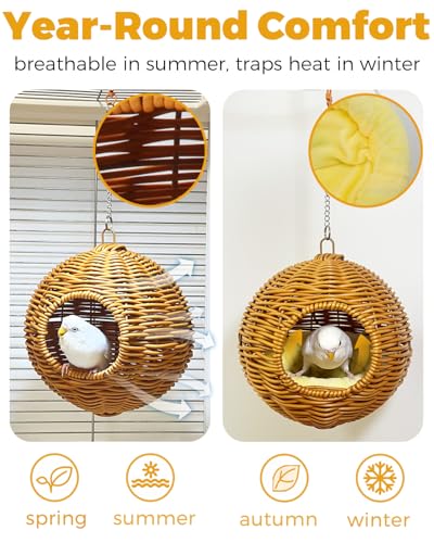 Chewproof Steel Frame Bird Nest for Cage, Washable Small Bed Hammock - S-Long Chain-brown for Small Birds, Chew-resistant Steel Frame - Image 5
