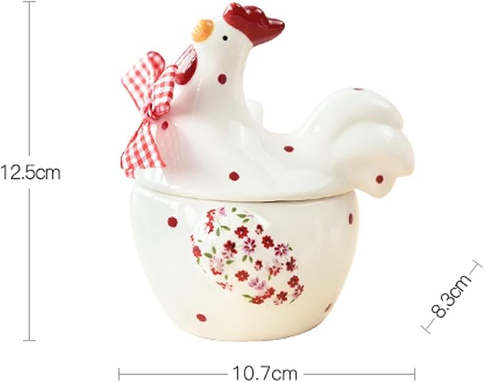 Chicken and Flower Pattern Ceramic, Rooster Shape Sugar Jar with Lid and Spoon, Rural Easter Kitchen Decor for Food Storage, Spring Farmhouse Countertop Container (1 Pc)