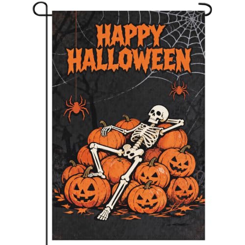 12 x 18 Inches Halloween Skeleton Garden Flag Decorations - Orange and Black, Burlap-Style Fabric - Image 5