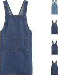 Apron with Pockets for Women and Men, Lightweight Cotton Jean Cross Back Apron with Front Pocket for Cooking Gardening