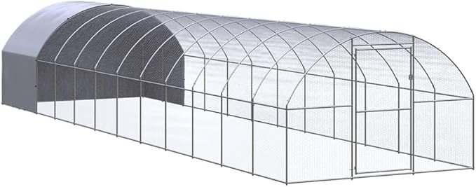 Large Outdoor Chicken Coop 10x10x6.6ft, Galvanized Steel Walk-in Poultry Cage for Backyard, Durable Metal Run for Chickens, Ducks and Small Animals