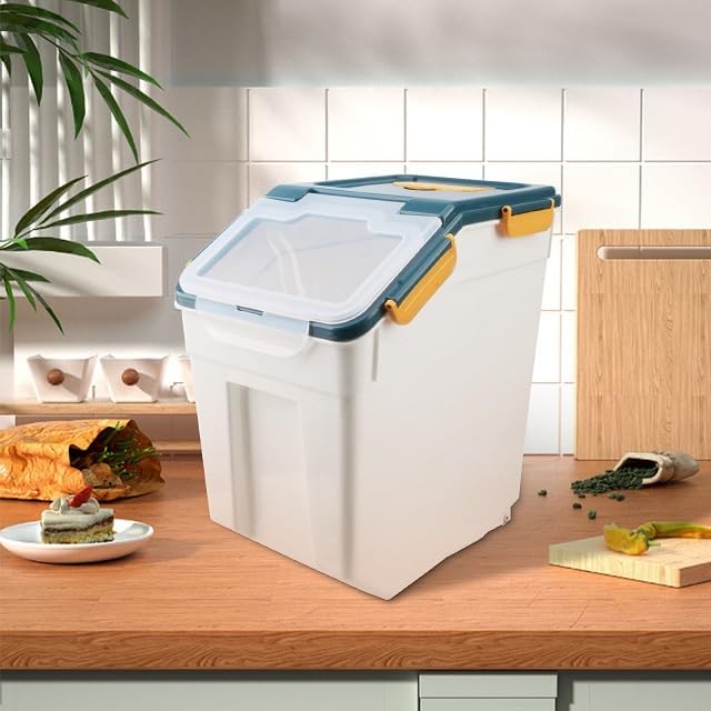 Large Flour Storage Container Bin 50lb, 2Pack Airtight Rice Storage Containers with Wheels Seal Locking Lid, BPA Free with Measuring Cup&Scoop for Flour, Rice, Grain(Blue)