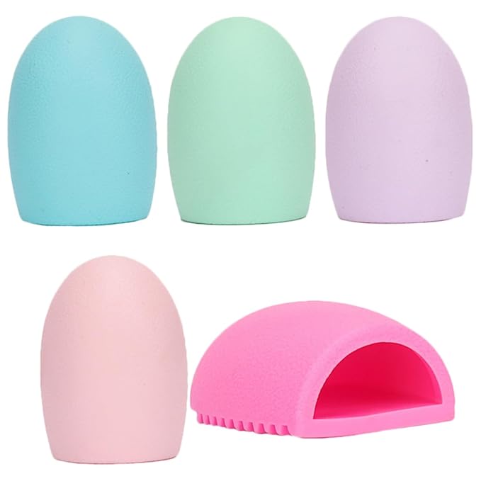 Beaupretty Makeup Brush Cleaning Mat Silicone Egg Shape Scrubber Pad Reusable Durable 3.14X2.16X1.18In for Travel Gym Home Use