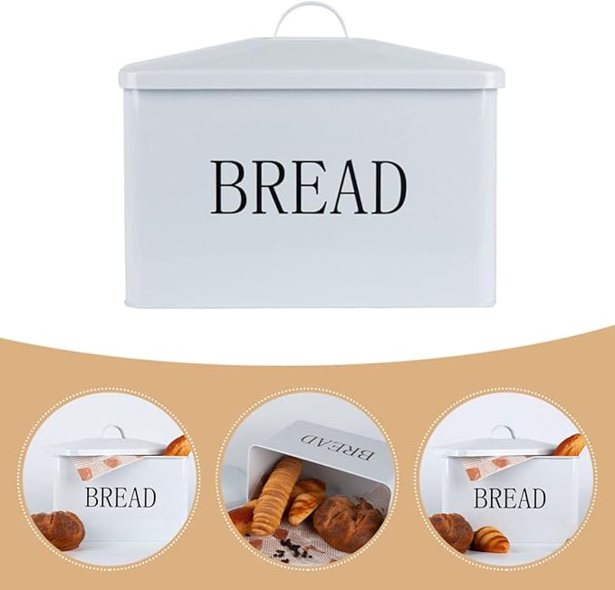 Iron Bread Box and Grain Storage Container Metal Kitchen Bread Box with Handle Portable Food Storage Bin for Countertop Organization