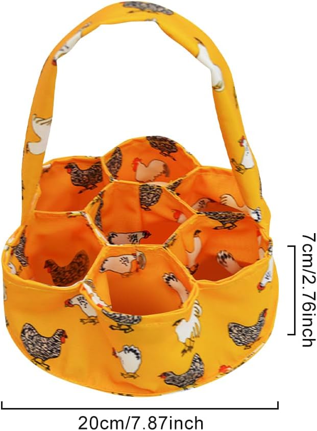 Egg Collecting Basket, Eggs Gathering Basket Canvas Egg Bags with 7 Pouches for Farmhouse Chicken Hen Duck Goose Housewife Garden Transporting Storage (Orange)