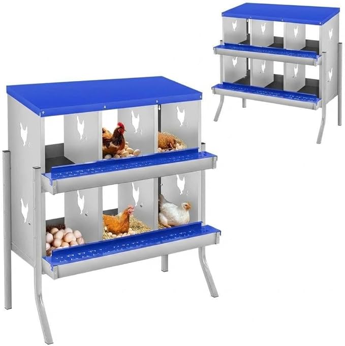 Secure & Durable Build - Heavy-Duty Galvanized Steel Chicken Nesting Box - 6 Compartments, Wall-Mounted, Easy Egg Collection & Cleaning, Blue, 84.5x42x90.3cm, 6 Compartments