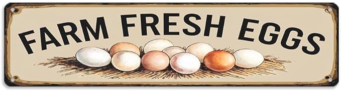 Rustic Chicken Coop Decorative Sign - ''Farm Fresh Eggs' Metal Sign, 16x4 Inch - Farmhouse Art Plaque Sign For Home, Hen House, Yard, Bar or Cafe, Store Hanging Decor, Room Decor