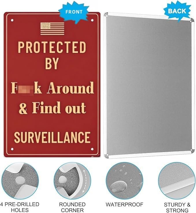 Funny Warning Metal Tin Sign - Weatherproof Outdoor Safety Sign - for Home, Garage and Office - 8x12 Inch