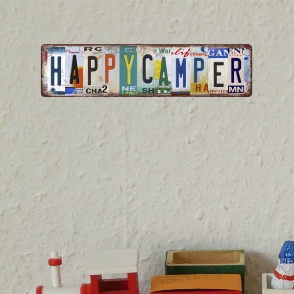 Happy Camper Decor Funny Metal Camping Tin Signs Camping Accessories For Rv Campers Camping Wall Decor Street Signs Camper Decorations Gifts Rustic Home Decor Farmhouse 16 X 4 Inches