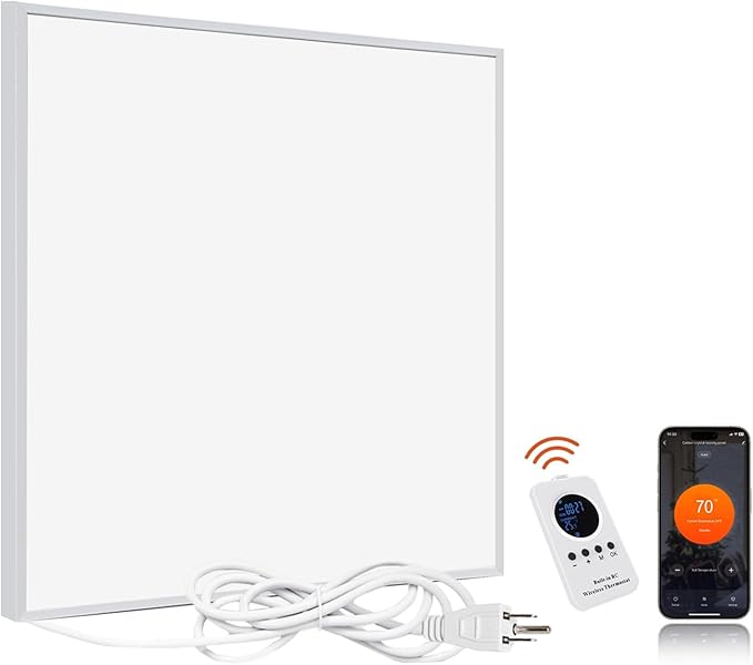 Infrared Space Heater 350W for Indoor Use with Thermostat, Wall Mounted Electric Convection Panel Heater, Silent & Energy Saving Room Heating Panel, Overheat Protection, with Remote & APP