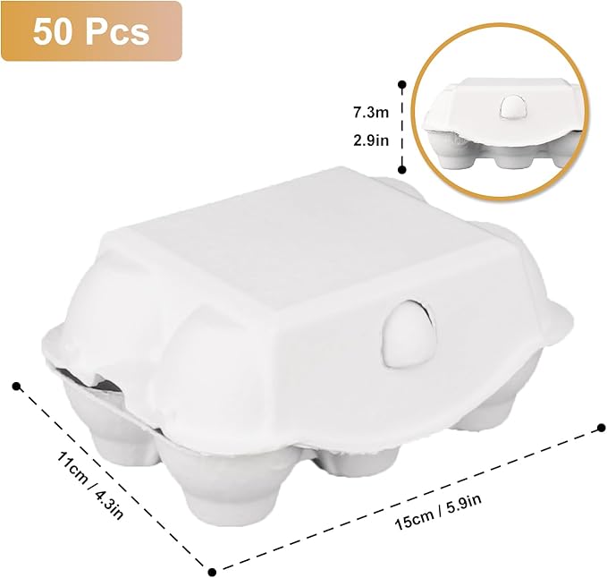 50 Pack Egg Baskets, Half Dozen Egg Cartons, Paper Egg Cartons, Egg Holder Hold 6 Eggs each for Safe Storage, Transport & Display - Ideal for Farm Fresh Eggs, Crafts, White(Standard Size)