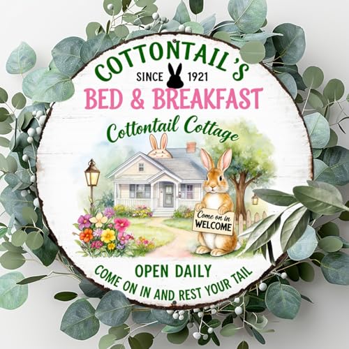 Cottontail's Bed & Breakfast Round Aluminum Metal Sign Retro Cottontail Cottage Bunny - 8x8 Inch - Image 4