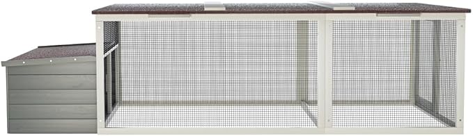 Large Wooden Chicken Coop with Nesting Box Weatherproof Asphalt Roof Walk-in Poultry Cage Secure Locks Metal Mesh Run for Backyard Farm (Gray-1)