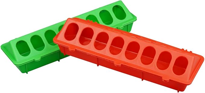 2Pcs Plastic Flip Top Chicken Feeders Plastic Small Poultry Feeder Drinker, Poultry Feeding Tray with Holes Poultry Trough Tool for Farm Chick Feeder