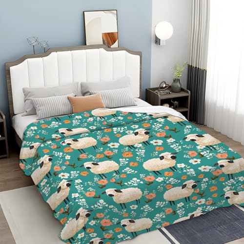 Cute Sheep Throw Blanket Sheep Gifts for Boys Girls 50"x40" - Flannel - Image 6