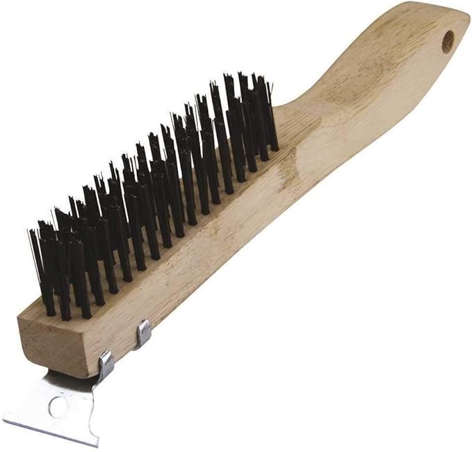 Warner 10" 4x16 Row, Wood Handle Wire Brush w/Scraper, 11083