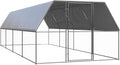 Galvanized Steel Chicken Cage 9.8x26.2x6.6ft Outdoor Coop Large Walk-in Run Silver for Backyard Poultry Hen House Secure Lock Weatherproof