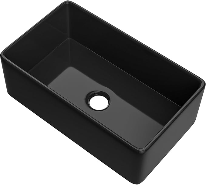 Black Farmhouse Sink 30 x 18 Inch, Firecaly Apron Front Undermount Farm Sink, Heavy Duty Single Bowl, with Accessories 2 Types, Matte Black, for Kitchen