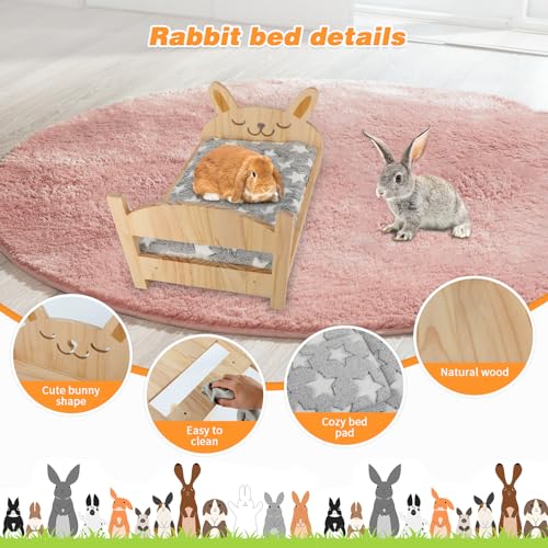 Large Wooden Rabbit Bed, 2-in-1 Bunny Bed with Gray Star Mat - 20.4 x 14.5 x 1.4 inches, white - Image 4