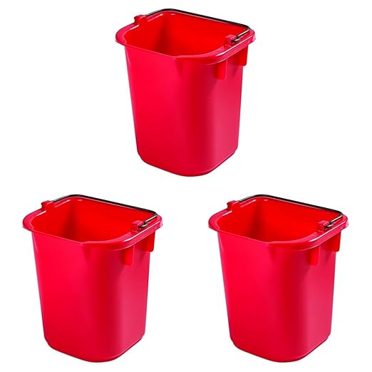 Rubbermaid Commercial Products Heavy-Duty Cleaning Pail, 5-Quart, Red, Utility Bucket with Built-in Spout and Handle for House Cleaning/Storage/Livestock Feeding/Car Washing (Pack of 3)