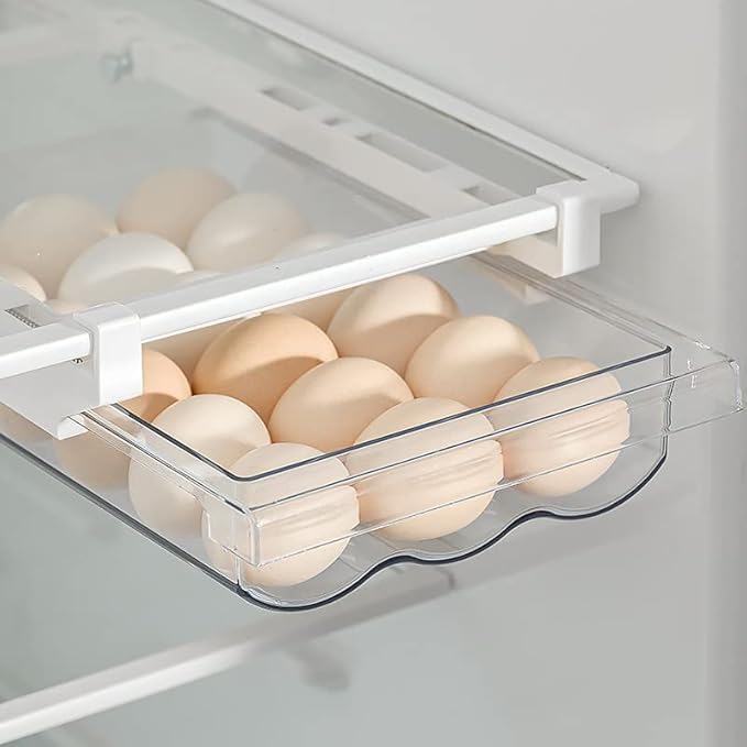 Egg Holder for Refrigerator, Fridge Egg Storage Tray, Clear Plastic Egg Drawer for Refrigerator, Space Saver Egg Storage Container & Organizer