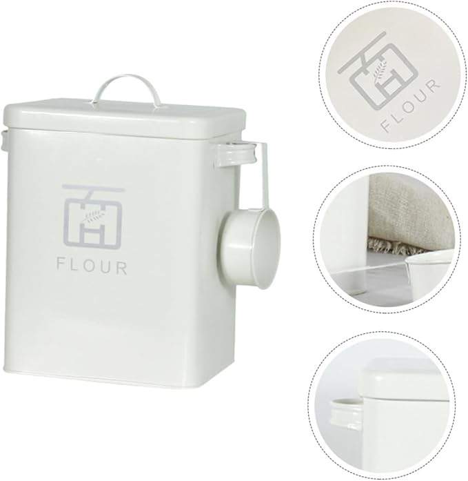 Household Rice Bucket Airtight Multi-function Flour Storage Container Iron Grain Bin for Kitchen Pantry Sealed Food Storage Box for Rice Soybeans and Cereals with Comfortable Grip