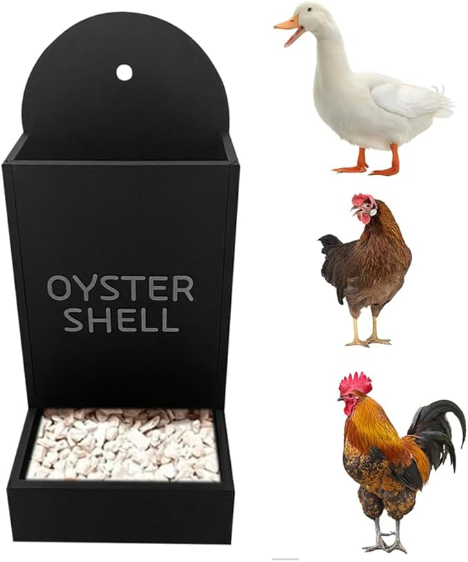 Chicken Oyster Shell and Grit Feeder, Hanging Chicken Feeder Trough, Oyster Shell Feeders for Chickens, Chicken Coop Accessories, Gravity Poultry Feeder, Automatic Chicken Feeders (Black)