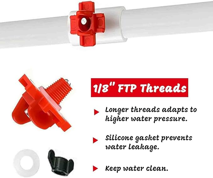 12 Packs Chicken Water Nipples with 1/2'' PVC Tee Fittings, DIY Automatic Chicken Drinking System, Horizontal Side-Mounted Poultry Pacifier Drinking Water Fountain for Poultry