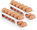 Egg Holder for Fridge, 2 Tiers Auto Rolling Forward (Can not Roll Down), Egg Storage Organizer for Refrigerator, Slim Space Saving Container, Dispenser - Egg Roller for Eggs 24 Count, Non-Stackable